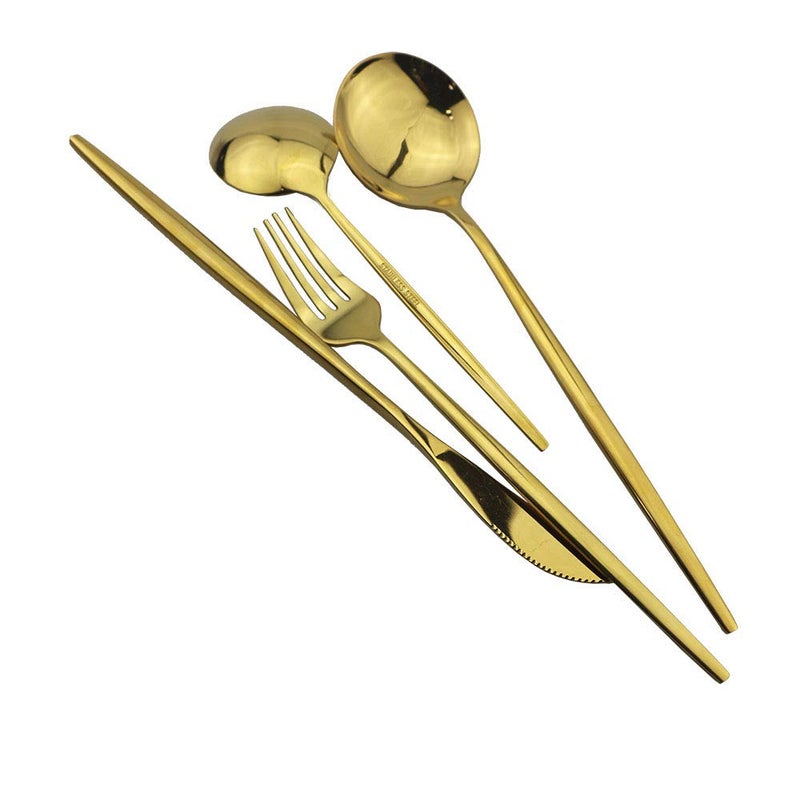 JASHII Stainless Steel Titanium Plated Golden Flatware Set 24 Piece, Golden Silverware Set for 6 (Shiny) - Image 4